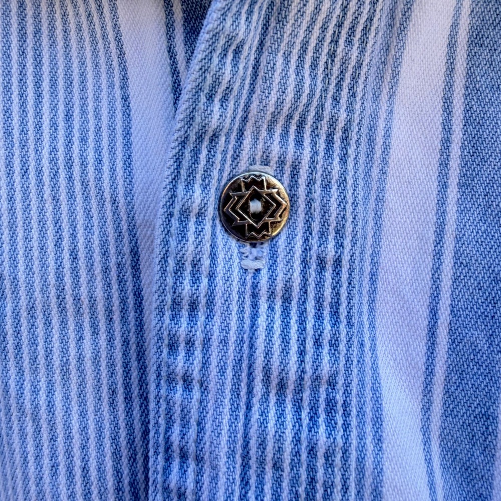 Vintage Exit Button Down Mens XL Blue Striped Denim Shirt Long Sleeve Western - Picture 4 of 9